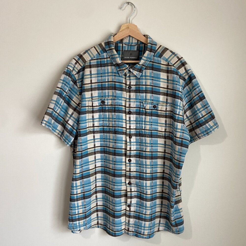 Men's XXL Royal Robbins Plaid Short-Sleeve Button Down Collared Shirt